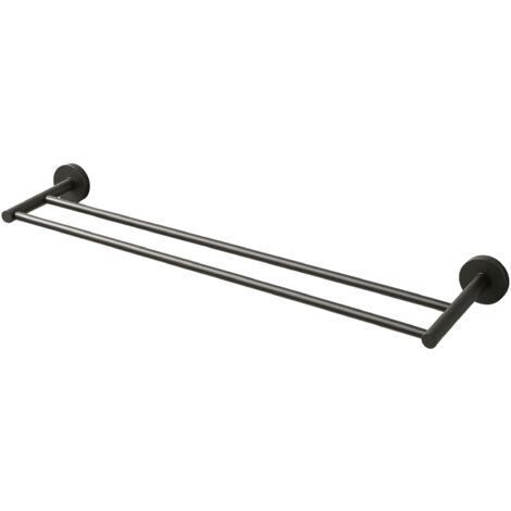 BALNEO - double barre porte-serviettes en acier inox anthracite Gun Metal - porte-serviettes 60 cm QUBE inoxydable - barre de salle de bain (1/3)