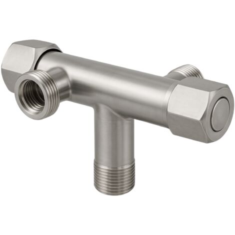 BALNEO - robinet d’angle trois voies à obturateur champignon à siège céramique 1/2 × 3/8 × 3/4 argenté (1/4)
