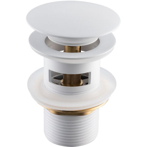Bonde de lavabo en laiton Click-Clack modèle A universelle pour lavabo 1/4 de pouce avec trop-plein blanche