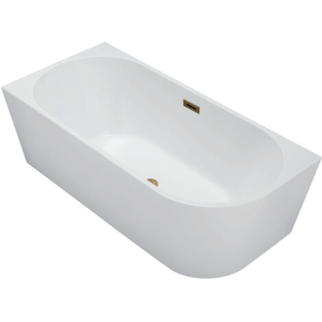 Balneo Baignoire semi-îlot Murale 160x80cm gauche, accessoires doré, Acrylique thermoformé 3.5mm, avec pieds réglables, AVOLA (1/5)