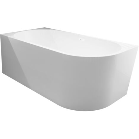 Balneo Baignoire semi-îlot Murale 160x80cm gauche, accessoires blanc, Acrylique thermoformé 3.5mm, avec pieds réglables, AVOLA (1/5)