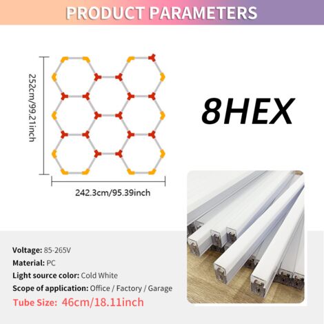 160W éclairage LED hexagonal éclairage de garage 8HEX, ultra lumineux éclairage d'atelier pour detailing automobile, station de lavage et garage
