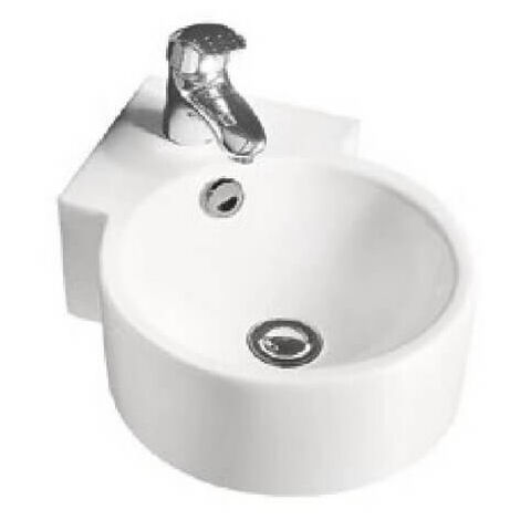 Rue Du Bain – Lave main d'angle rond en céramique blanche – Dimensions 43 x 31 cm – Fixation murale – Idéal pour espaces réduits