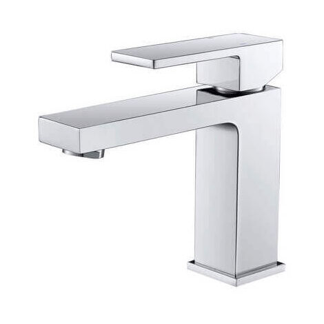 Rue Du Bain – Robinet mitigeur lavabo carré – Finition chromé – Hauteur sous bec 10,02 cm – Commande unique pour débit et température (1/2)