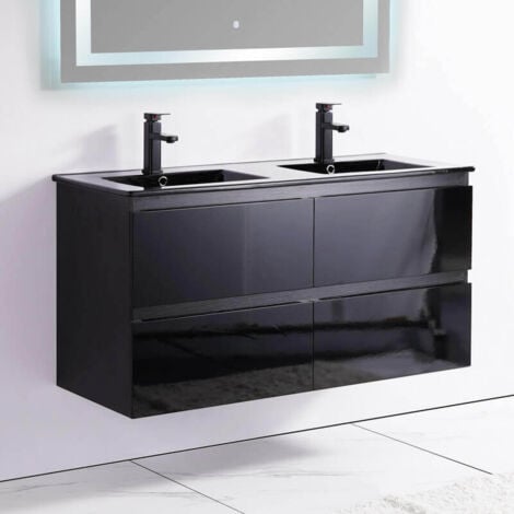meuble salle de bain noir décalé suspendu vasque noir céramique