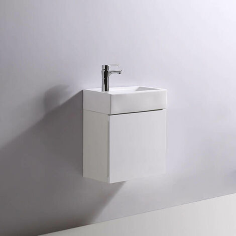 Pack Lave-Mains Minimalist Blanc + Meuble Chêne Gris Scandinave - Salle De Bain, Toilette, 2 Ans Garantie