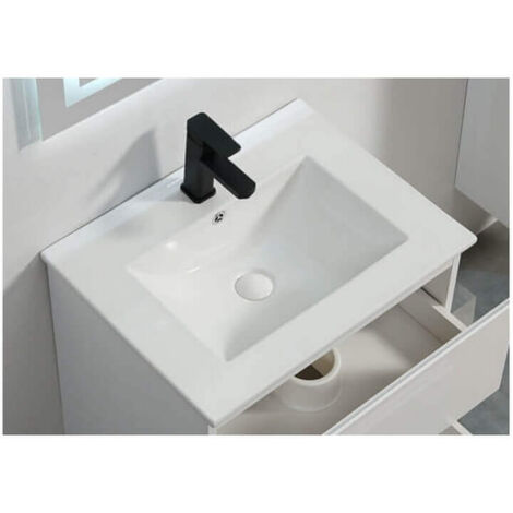 Rue Du Bain – Vasque à encastrer céramique blanche 61x47 cm – Trop plein avec cache chromé – Installation facile sur meuble de salle de bain