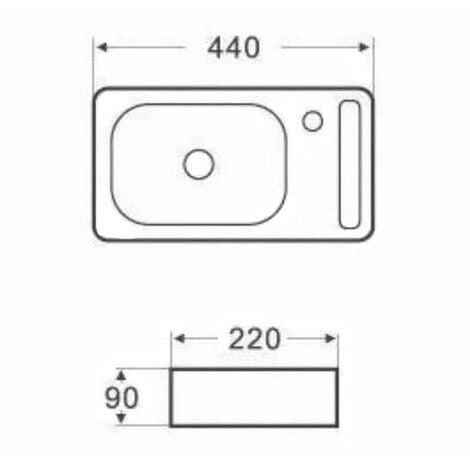 Lave main Rectangle 44 cm avec Porte serviette Céramique Blanc- Pratic