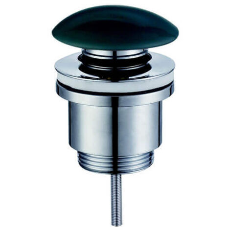 Rue Du Bain – Bonde de lavabo clic-clac universelle – Laiton chromé – Couvercle en céramique noire – Hauteur 10 cm – Filetage 33/42