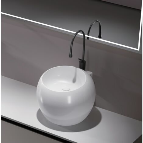 Rue Du Bain – Vasque totem haute à poser ou suspendre céramique blanche brillante 50cm – Installation avec robinet surélevé – Trop plein intégré