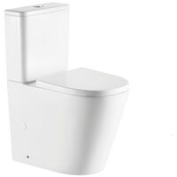 Rue Du Bain – Cuvette WC à poser surélevée 38 x 64 cm – Céramique blanche brillante – Abattant avec frein de chute – Sortie horizontale