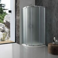 Rue Du Bain – Paroi de douche quart de rond 80cm – 2 panneaux fixes et 2 portes coulissantes – Verre granité 6mm – Aluminium mat – Hauteur 195cm