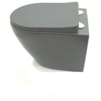 WC Suspendu Ovale - Avec Abattant - Céramique Noir mat - Sans Bride - 48x37 cm - Cort