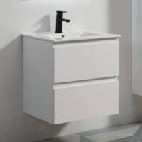 Meuble De Salle De Bain 2 Tiroirs Blanc Vasque 60x46 Cm City