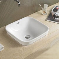 Rue Du Bain – Vasque à encastrer carrée en céramique 43x43 cm – Trop plein design – Rebord haut 6.5 cm – Pour salle de bain moderne