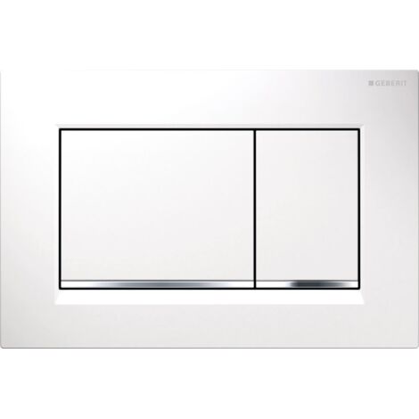 Geberit – Plaque de commande WC Sigma 30 – Double touche – Finition blanche et chromée brillante – Dimensions 246 x 164 x 12 mm – Installation sans outil