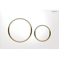 Geberit – Plaque de commande WC pour rinçage double touche – Blanc – Anneaux dorés – Dimensions 24.6 x 16.4 x 1.2 cm – Compatible SIGMA20