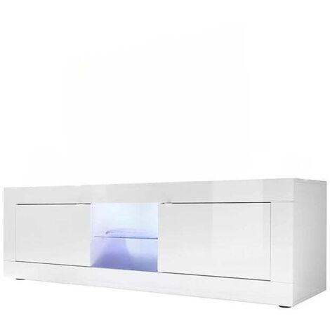 Meuble TV - BASICO - 2 portes - Blanc laqué brillant - 180 x 43 x 56 cm (1/5)