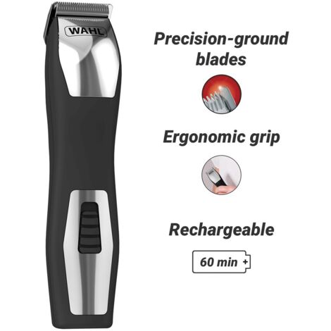 Tondeuse a barbe - WAHL - GROOMSMAN PRO - 2,4 V - 6 sabots - Autonomie : 60 min - Noir / Argent (1/5)