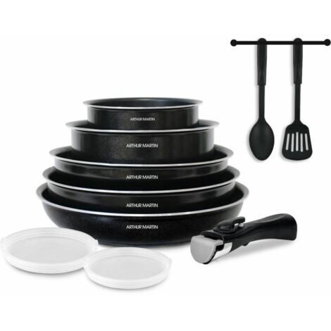 Batterie de cuisine 10 pieces Arthur Martin - Aluminium - Tous feux sauf induction - Noir (1/5)