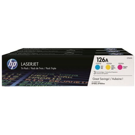 HP 126A pack de 3 toners cyan/magenta/jaune authentiques CF341A pour HP LaserJet Pro 100 color MFP M175/200 color MFP M275/CP102 (1/5)