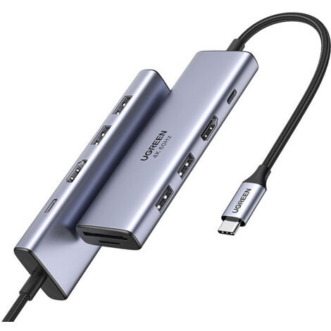 6in1 multifunktionaler USB-C HUB - 2x USB HDMI 4K SD- und TF-Kartenleser USB-C PD 100W grau