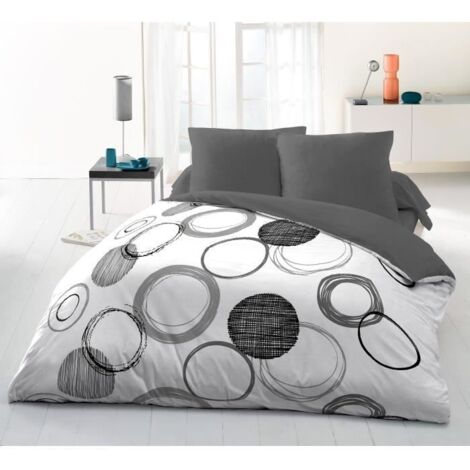 Parure de couette microfibre Audace - 1 housse de couette 220 x 240 cm + 2 taies doreiller 63 x 63 cm - Gris clair (1/3)