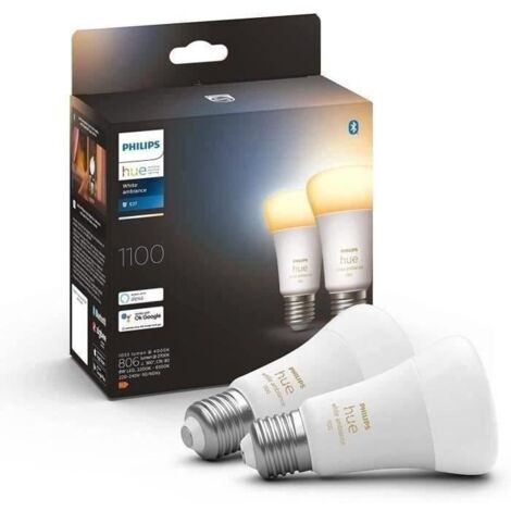 Philips Hue Smarte Lampen - Smarte LED-Lampe E27, 8 W, dimmbar, weißes Licht, 2 Stk. 929002468404