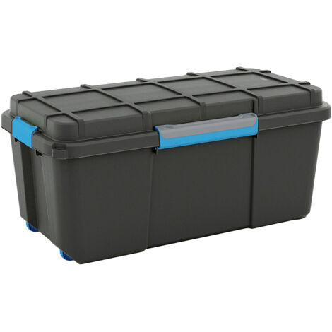 Aufbewahrungsbox Scubba stapelbar – IP55 wasserresistent – mit Rollen – 780 x 350 x 395 mm – Grau-Blau, Schwarz – 1 Stück – ABM (1/5)