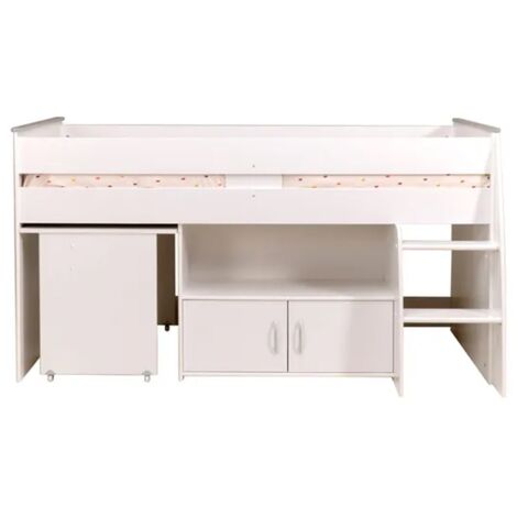 PARISOT Hochbett mit Schreibtisch & Stauraum - 90 x 200 cm - Weiß - MARCELLE