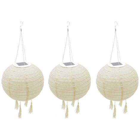 Lot de 3 lampions solaires - LUMISKY - HIMALAYA - Ø30cm - Beige, creme et mariage festif - LED blanc chaud (1/6)