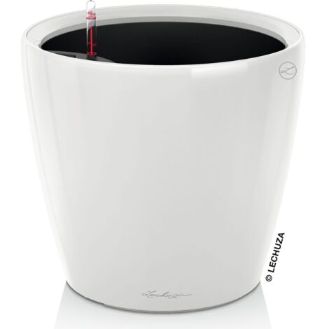 LECHUZA Blumentopf Classico 35 LS ALL-IN-ONE - 35 x 32,5 cm - Hochglanz Weiß - Bewässerungssystem - Pflanzvolumen: 13 L