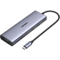 HUB-Adapter USB-C - 3x USB-A 3.0 / HDMI / VGA / RJ45 / SD / TF-Kartenleser / USB-C PD - grau