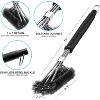 Aiducho – Brosse de nettoyage barbecue 3 en 1 – Poignée longue 43.3 cm – Poils acier inoxydable pour nettoyage rapide et efficace – Compatible tous grils