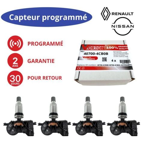 Tire Pressure Sensor TPMS - Set of 4 pre-programmed - 433 MHz - 5 years battery life - Compatible with Renault/Nissan (1/5)