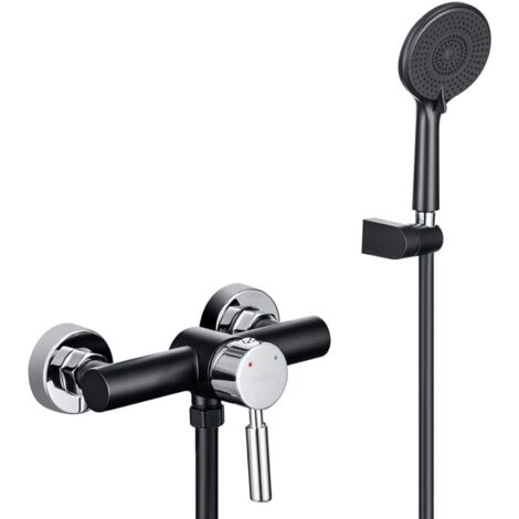 Onece – Duscharmatur Einhebelmischer – Duschset mit Handbrause, Brauseschlauch 150cm, Temperaturregelung – Schwarz, Messing – 3 Strahlarten (1/5)