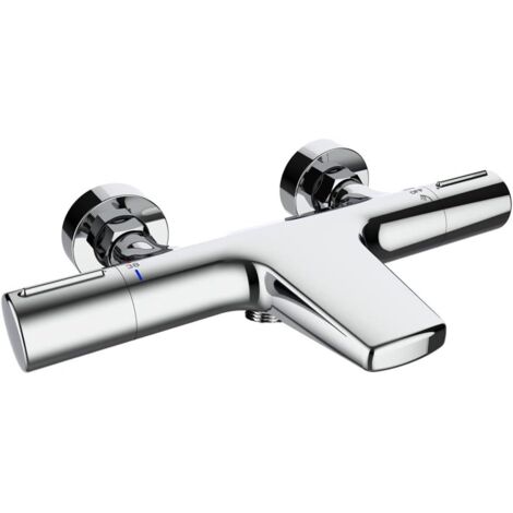 ONECE Wannenthermostat mit Wasserfall Auslauf, Wannenbatterie Thermostat Brausearmatur, Badewannenarmatur Thermostatarmatur, Duschthermostat mit sicherheitssperre bei 38°C, Chrom