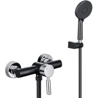 ONECE Duscharmatur Einhebelmischer, Duschset Mischbatterie für Dusche, Duscharmaturenset mit Duschkopf, Brauseschlauch und Haltertung, Temperaturregelung, Schwarz