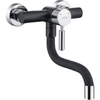 ONECE Grifo de Pared para Cocina Negro, Grifos Cocina Monomando Fregadero Giratorio a 360°, Aireador Extraíble, Agua Fría y Caliente, Acero Inoxidable 304, Diseño de Silicona Anti Escaldado