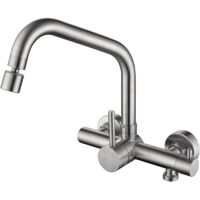 ONECE Grifo Cocina de Pared con 2 Modos, con Interfaz de Lavavajillas 3/4", Mezclador Cocina con Rociador de Caño Giratorio, Grifos Monomando Giratorio de 360°, Acero Inoxidable, Aireador Extraíble