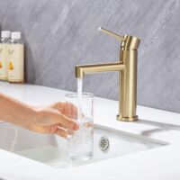 ONECE Grifo de Lavabo, Grifo Baño Monomando Dorado, Grifos Mezclador para Lavabo Anti-ruido, Grifo Lavabo de Acero Inoxidable 304, Aireador Extraíble, Agua Fría y Caliente, Válvula de Cerámica, Oro