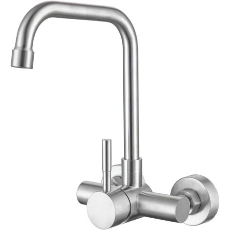 ONECE Rubinetto Cucina a Muro, Miscelatore da Cucina a Parete, Distanza Fori di Montaggio 11CM (±15mm), Rubinetti Monocomando per Lavello Girevole a 360°, Aeratore Rimovibile, Acciaio Inox 304