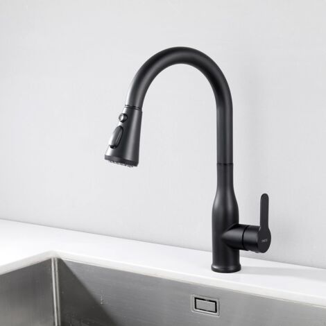 ONECE Rubinetto Cucina Nero, con Doccetta Estraibile a 3 Modalità, Miscelatore Monocomando Cucina Lavello Girevole a 360°, Rubinetti Cucina Estensibile, Acciaio Inox 304, Acqua Fredda e Calda