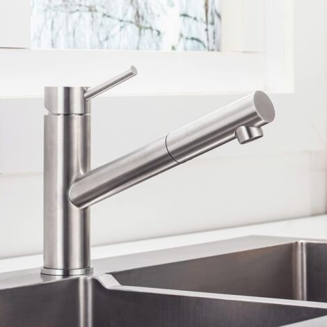 ONECE Rubinetto Cucina con Doccetta Estraibile, Miscelatore Monocomando per Lavello Girevole a 150 °, Rubinetti in Acciaio Inox 304 Spazzolato, Acqua Fredda e Calda, Aeratore Rimovibile