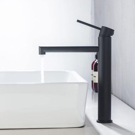 ONECE Rubinetto Bagno Lavabo Alto, Rubinetto per Lavabo da Appoggio, Miscelatore Bagno Monocomando in Acciaio Inox304, Rubinetti Lavabo Nero per Bagno, Acqua Calda e Fredda, Aeratore Rimovibile