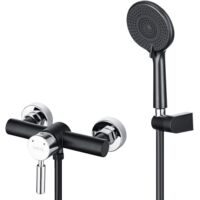 ONECE Rubinetto Doccia a Parete in Ottone Nero, Miscelatore Doccia con Doccetta a 3 Modalità Φ12 cm, Set Rubinetto Doccia a Temperatura Regolabile per Bagno, con Supporto e Tubo Flessibile