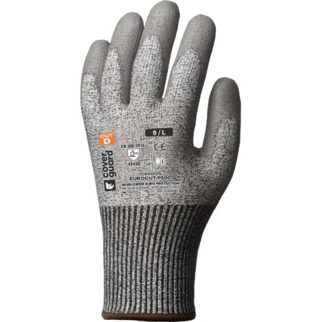 Coverguard – Gant anti-coupure EUROCUT P500 jauge 13 gris – Résistance niveau D – Enduction PU pour grip optimal – Milieu sec