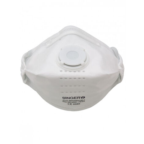 Singer – Demi-masque pliable FFP2 NR D – Protection contre particules solides et liquides – Lot de 20 – Élastique sans latex – AUUMP200VSL (1/4)