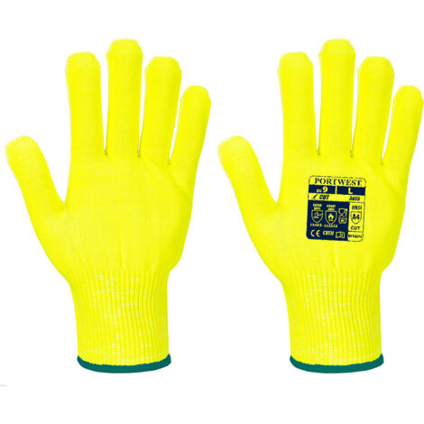 Lot 12 Paires Gants Anti-Coupure Niveau D Portwest A688 - Tricot Jauge 13 Sans Couture - Resistant Chaleur 100C - Taille 8 (1/2)
