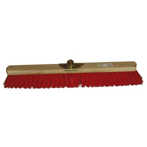 Balai Cantonnier Professionnel 100 cm - Fibres PVC Dures Rouges - Douille Metal Inclinee D.28 mm - Exterieur Beton Bitume Parking (1/3)